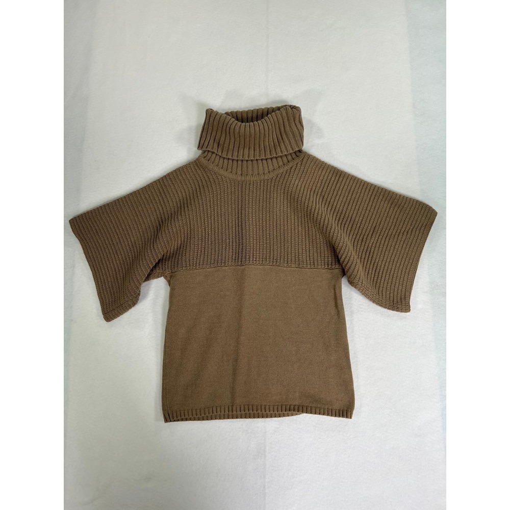 Y2K BCBG Paris Taupe Turtleneck Knit Short Sleeve Sweater Batwing Dolman Top